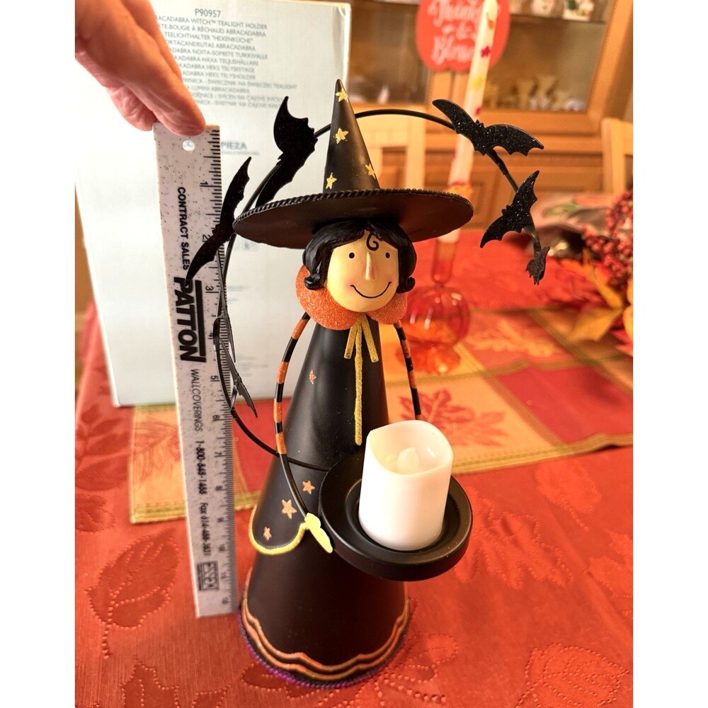 PartyLite Abracadabra Witch Halloween Candle Tealight Holder Glitter Bats W/ Box - Picture 8 of 8